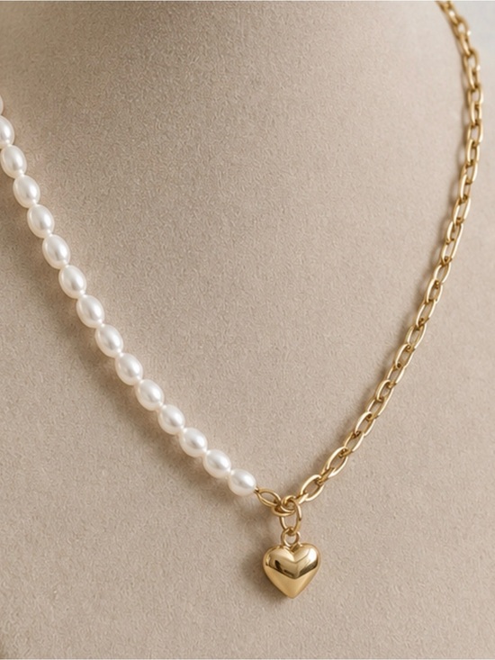 unbranded Jewelry - Gold Heart Pearl Necklace Stainless Steel Elegant Cute Jewelry Gift for Women